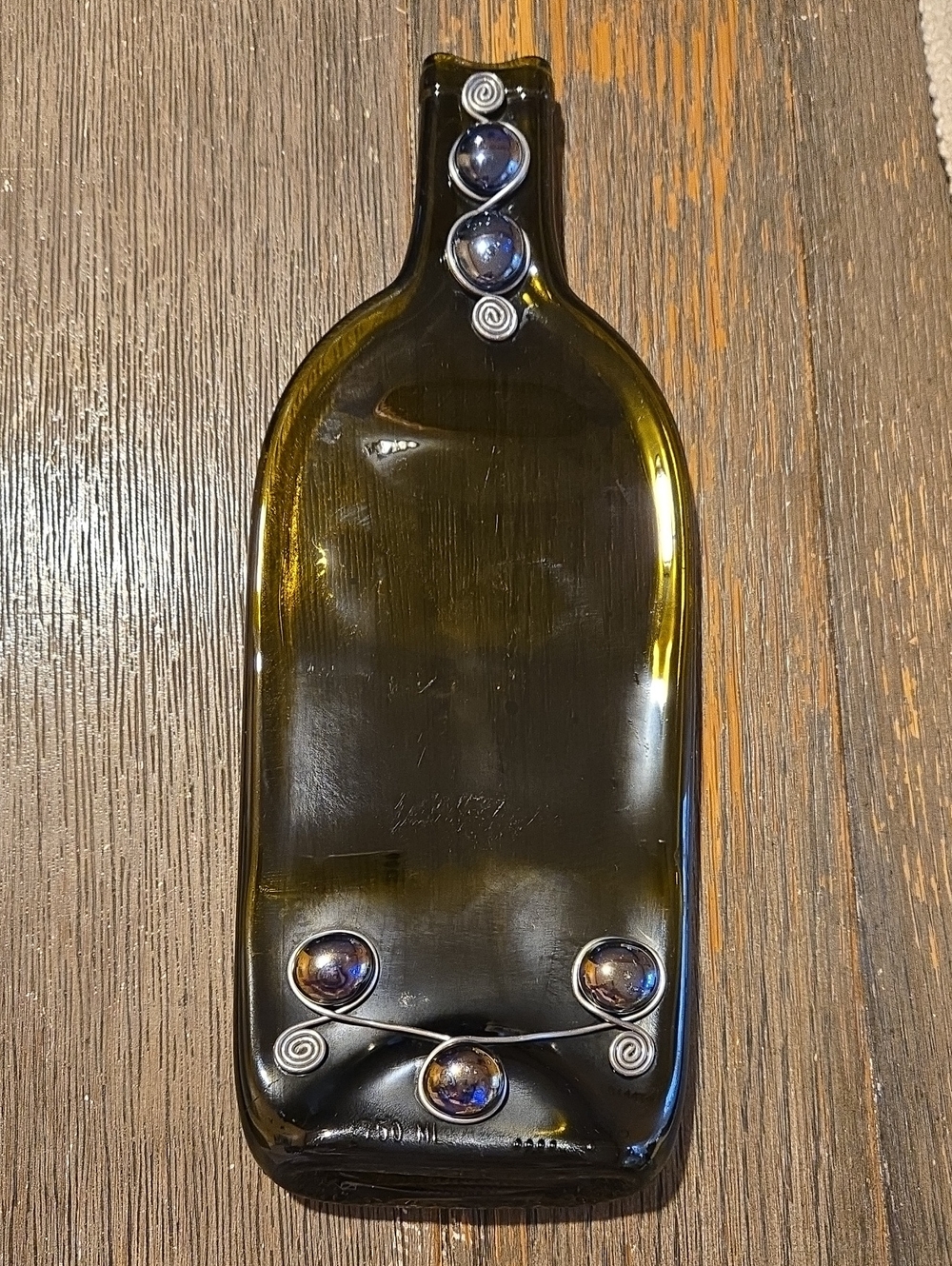 Handcrafted Amber Fused Glass Bottle Platter